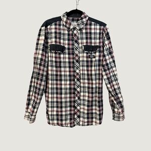 Parish Nation Mens Plaid Flannel Button Down Shirt Black Red White Utility L